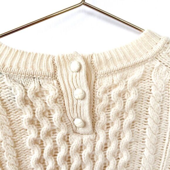 J. Crew 100% Wool Cream Pockets Fisherman Sweater XXS - Picture 4 of 9
